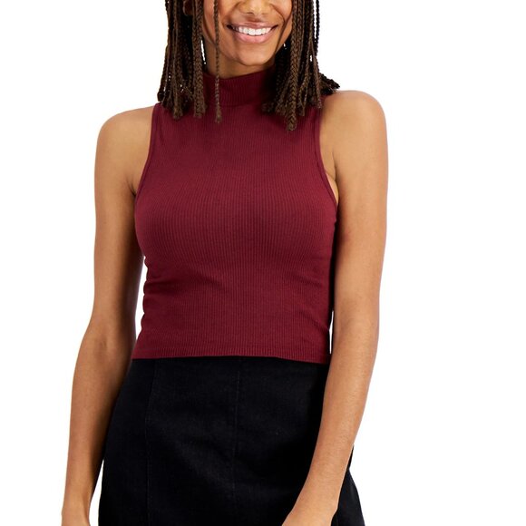 Tilly's | EUC Full Tilt Burgundy Mock Neck Sleeveless Crop Top Size Large - Picture 1 of 6